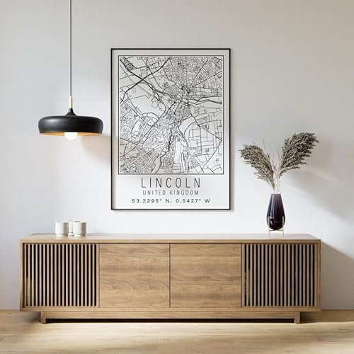 Lincoln England City Street Map Print Lincoln Wall Art Home decor Poster Poster A1 - Ispiratrice Motivazionale Arte da parete Vita quotidiana Citazione incoraggiante Frasi brevi famose Parole ispirat