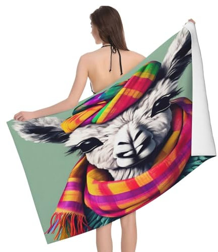 KoloQren Badetuch mit Lama-in-Schal-Druck, 132 x 81,3 cm, größer und leichter, super weich und sehr saugfähig (1 Stück)
