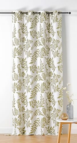 LINDER - Rideau Tissus Upcyclé/Recyclé - Tissé et Teint en France - Rideau Style Nature - Finition Œillets Couleur Canon de Fusil - Coloris Vert Bouteille - Dimensions 140x240cm - Collection Amélie