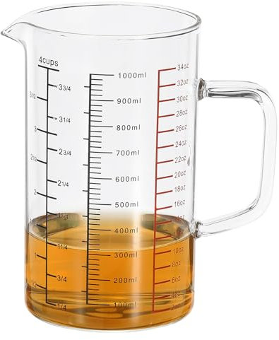 PATIKIL Glass Measuring Cup with Handle, 1000ml Glass Liquid Beaker Liquid Measure Cup with V-shaped Spout and Scales for Kitchen Restaurant, Clear