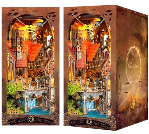 Farekass Book Nook Kit, DIY Miniature House Puppenhaus mit Led-Licht und Staubschutzhülle, Miniatur Haus Kit Bücherregal Deko, 3D Holz Puzzle Geschenke Modellbausatz für Erwachsene Teenager