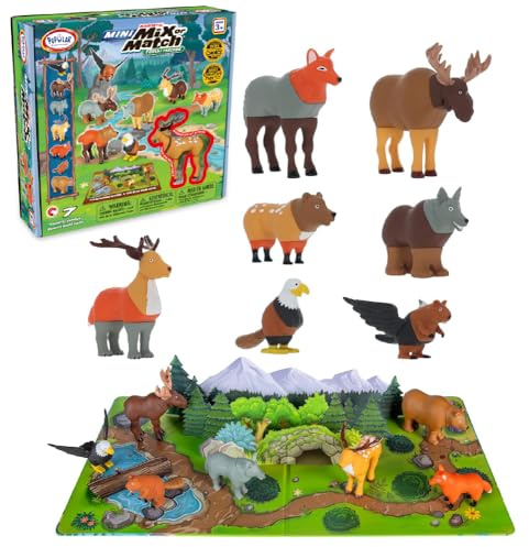 Popular Playthings Mini Magnet Mix or Match Waldtiere 7er Set | Inklusive Spielmatte, Mix or Match Magnetisches Waldtierspielzeug, für Kleinkinder 1–3, Geschenke für Kinder