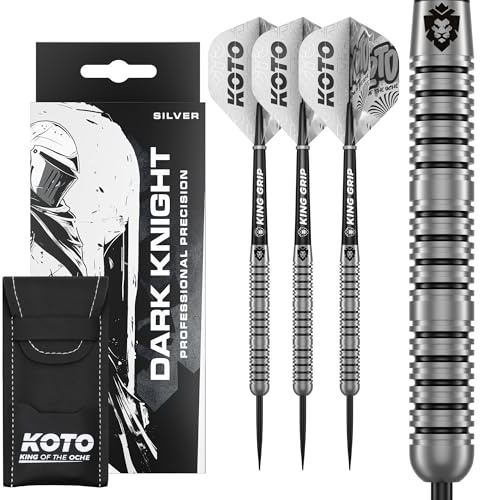KOTO - Dark Knight Silver 80% Tungsten Darts, 21G-23G, Silber, Dartpfeile, Inkl. 3 Barrels, 6 Flights & 6 Shafts