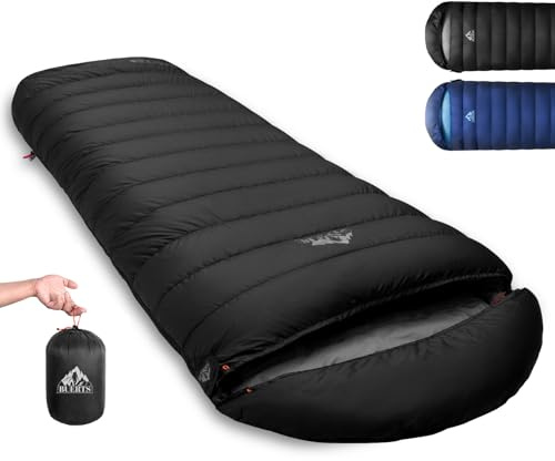 BUERTS Down Sleeping Bag for Adults. 680FP Ultralight Portable, Backpacking Sleeping Bag for Hiking, Camping, Mountaineering. (Black, 59°F to 32°F(400g Down))