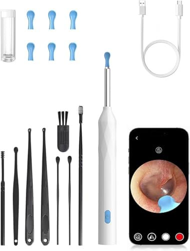 Ear Wax Removal 1080P Wireless Ear Cleaner Otoscope with 8pcs Cleaning Kit 3.50mm Visual Ear Camera with 6 LED Lights Otoscope Endoscope for 1Phone, 1pad & Android Smart Phones(White)