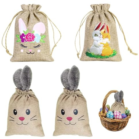 CZAYEFNH Easter Hessian Bags - 2er Set - mit Hasenohren, Jutesack, wiederverwendbar, für Geschenke, Dekoration, Party, 2062cm