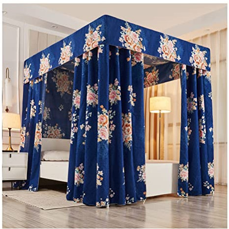 GAOXIONG Moskitonetz für Einzelbett, geeignet für Einzelbett und Doppelbett, dekorativer Bettvorhang im Schlafzimmer, mit Metallstütze (Farbe: Blau, Größe: 180 x 220 cm)
