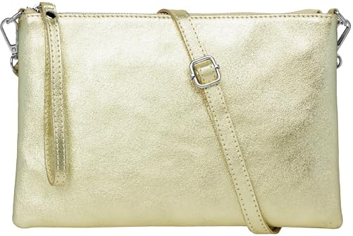 Caspar XL Clutch Echt Leder Damen Umhängetasche große Abendtasche mit abnehmbarem Gurt & Handschlaufe - CLASSIC LINE - Modell No.843 - Made in Italy