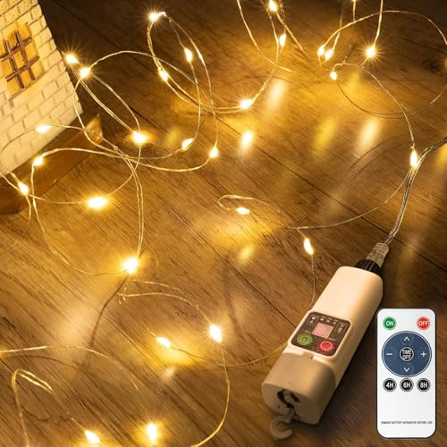 Bowfar Guirlande Lumineuse à piles rechargeables, 10M 100 LED fil de cuivre Guirlande lumineuse d'intérieur rechargeable par USB avec télécommande, Pour chambre mariage fête Noël, décoration d'arbre