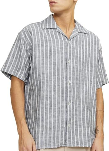 JACK & JONES Hemd, gestreift, Grau/Weiß, für Herren, grau, XL