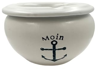 Seaside No.64 - maritimes Steingutgeschirr - Motive Anker, Steuerrad & Papierboot - Steinzeugkeramik weiß & blau - Geschirrset Küchenzubehör - Geschenkartikel (weiß, Aschenbecher, Anker)