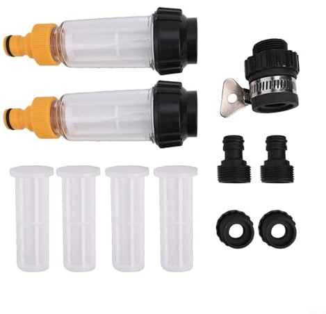 Water Filter Garden Hose Set With Transparent Housing 3/4 Inch Thread Connector Pressure Washer Pre-Filter System For Garden Outdoor Cleaning With 2 Intermediate Filters 4 Black Connectors