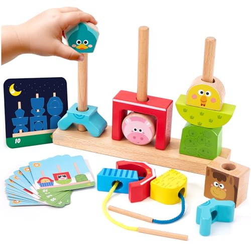 hahaland Giochi Montessori 1 Anno, Fattoria Giochi Legno Bambini 1 2 3 Anni | Gioco Impilare e Ordinare, Giocattolo Educativi Interattivo, Regalo Bimbo Bimba