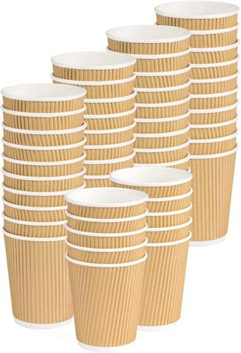 ECOVELO Bicchieri Ripple Cup di Carta monouso Triplo Strato doppia Parete isolante Havana Beige – riciclabili PE x bevande da asporto Caffè Tè Cappuccino Cocktail Birra vino (237 ml/8 oz (500 pezzi))