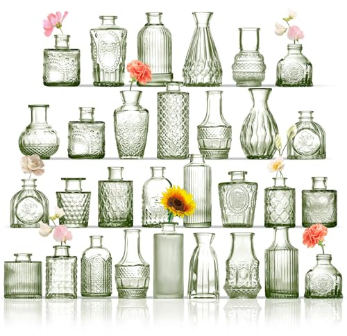 ROLLSCERAY Knospenvasen 40 Stück kleine Vasen für Blumen, Grüne Glasvasen für Tafelaufsätze, kleine Blumenvasen für Tafelaufsätze, Vintage-Vasen, Mini-Vasen