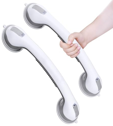 2-Pack Suction Grab Rails for Bathroom, 16 Heavy Duty No-Drill Shower Safety Handles, 110kg Load Capacity, Portable Mobility Aids for Elderly, Disabled, Pregnant & Kids-Grey
