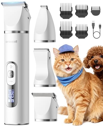 oneisall 3in1 Schermaschine Katze Tierhaarschneidemaschine mit LCD | 3 Stufen bis 7000 U/min, IPX7 wasserdicht, USB‑C, 2,5h Akku, Akkustandanzeige, 5 Kämme, Haustiertrimmer, <49dB leise
