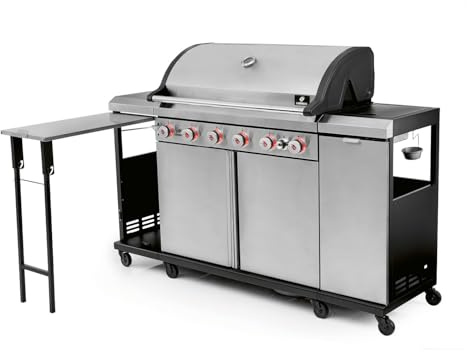 LANDMANN Gasgrill 6.1 Grillwagen mit 6 Brennern, MaxX-Zone, großer Grillfläche & Gusseisenrosten | leistungsstarker Grill für Garten & Outdoor mit LED-Reglern und Seitentisch für entspanntes Grillen