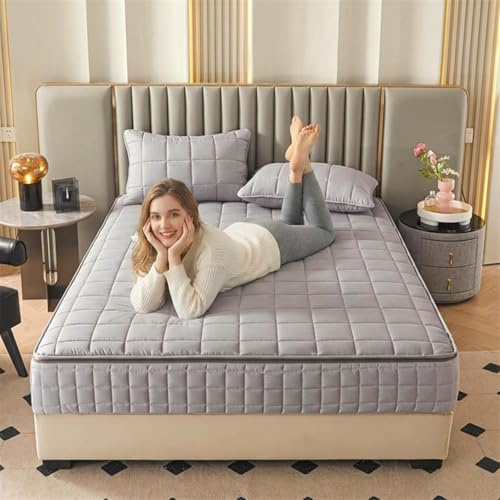Coprimaterasso con Cerniera Lampo Trapuntato – Fodera Materasso Completa a 6 Lati, Guscio Protettivo Traspirante e Lavabile per Letto Singolo e Matrimoniale, Morbido(Grigio,160x190x25cm)