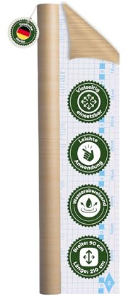 Veluxis Möbelfolie selbstklebend Holzoptik Ahorn – 210 cm | zuschneidbar, rückstandsfrei entfernbar