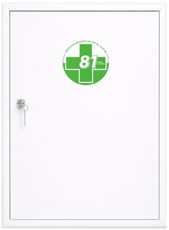 AIESI® Armadietto per medicinali da parete (cm 30x14x46h) in metallo con chiave fornito vuoto, Garanzia Italia 24 mesi