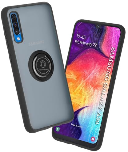 Techsuit für Samsung Galaxy A30s, A50, A50s Hülle mit Ringhalter, Magnetring Kompatibel, 360 Grad Drehung, Stoßfest, Aufprallschutz, Erhöhte Kanten, Glinth Series, TPU, Schwarz
