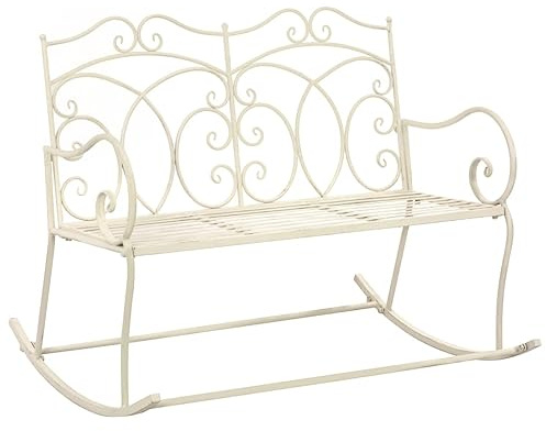 Fisinber Gartenbank 104 cm aus Schmiedeeisen, Antik-Stil Parkbank in Antikweiß, Dekorative Sitzbank für Garten und Terrasse, Robuste Metallbank für den Außenbereich