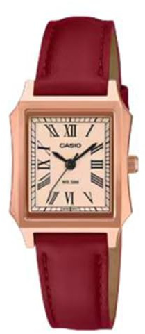 Casio Orologio Donna LTP-B190RGL-4BVER Cinturino Rosso | Quadrante Rosa Gold, Cassa Rettangolare