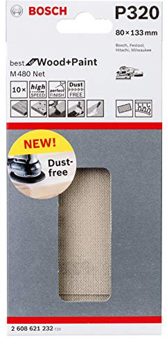Bosch Professional 10 Stück Schleifblatt M480 Best for Wood and Paint (Holz und Farbe, 80 x 133 mm, Körnung K320, Zubehör Schwingschleifer)