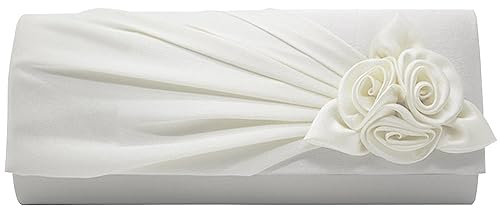 wocharm Damen Satin Clutch mit Rose Abend Hochzeit Party Abschlussball Braut Handtasche Damen Schultertasche, weiß, 25.5cm*6.5cm*14cm