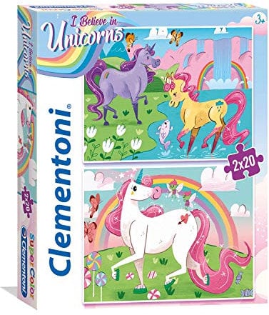 Clementoni - 24754 - Supercolor Unicorn Brilliant - 2 x 20 Pieces Jigsaw Puzzle Age 3+ for children