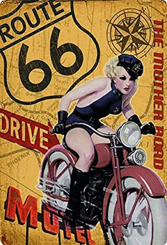 Blechschild 20x30cm gewölbt Route 66 The Mother Road Motorrad USA Deko Geschenk Schild