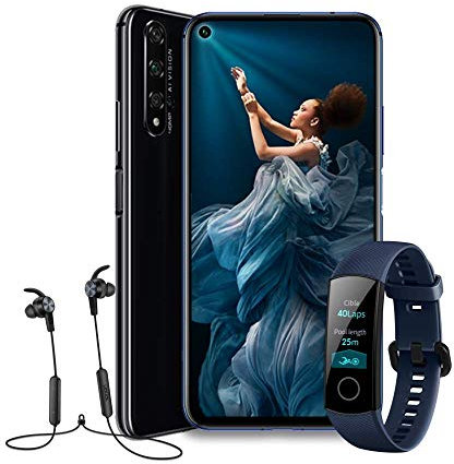 HONOR 20 - Smartphone Android 9 (6,26 FHD, 48MP+16MP+2MP+2MP, Caméra Frontale 32MP, 6Go RAM, 128Go de Stockage, Batterie 3750mAh), Noir + Honor Band 4 + Honor Sport Bluetooth Earphones