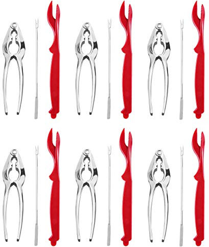 CoZroom Lot de 18 outils pour fruits de mer, 6 crackers à homard et 6 fourchettes à fruits de mer en acier inoxydable, 6 coquillages de homard