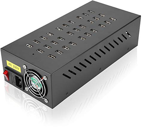 Stazione di Ricarica Hub USB, 30 Porte USB 3.0 Hub con Interruttore per la Ricarica Rapida Prestazioni, USB Hub 3.0 Alimentato per Telefoni Cellulari/Tablet