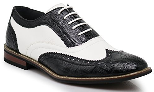 Wooden08N Herren-Schnürschuhe, zweifarbig, Oxford, perforiert, zum Schnüren, Schwarz (Schwarz/Weiß 03), 49.5 EU