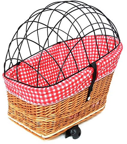 Tigana - Hundefahrradkorb für Gepäckträger aus Weide Natur 56 x 36 cm mit Metallgitter Tierkorb Hinterradkorb Hundekorb für Fahrrad (N-S) (XL + Kissen + Einlage R1)