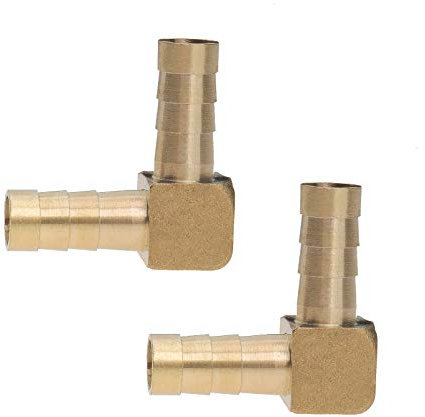 YINETTECH 2Pcs 8mm Barb Brass Hose Fitting 90 Degree Elbow Fuel Hose Joiner Pipe Connector Adapter 5/16Inch Gold for Air Water Fuel Oil
