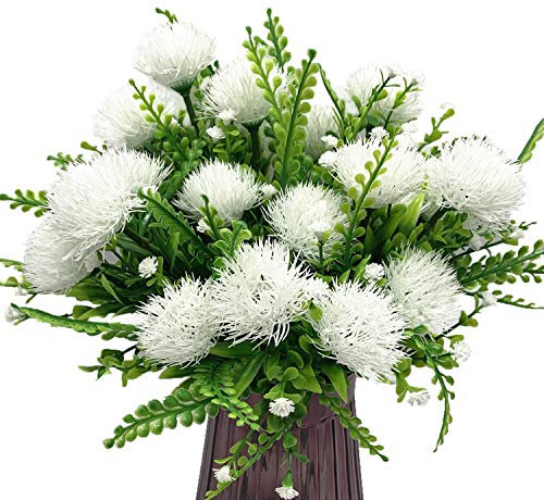 CATTREE Künstliche Löwenzahn-Pflanzen, Kunststoff-Blumen, Sträucher, Büsche, Kunstgras, Hochzeit, Innen- und Außenbereich, Zuhause, Garten, Veranda, Tafelaufsätze, Arrangements, Weiß, 4 Stück