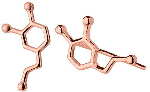 ScienceFox Dopamin Molekül Ohrstecker Ohrringe aus 925 Sterlingsilber in 3 Farben: Silber, Gold, Rosegold (Roségold)