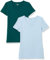 Amazon Essentials Women's Regular-Fit Short-Sleeve V-Neck T-Shirt, Pack of 2, Dark Green/Powder Blue, M