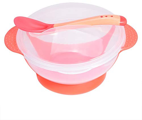 Tnfeeon Babyschale, rutschfeste Absaugung Baby-Fütterungsset Säuglingsnahrungsschüssel-Set Lebensmittelbehälter mit Saugnapf und Löffel Trainingsschalen für Kleinkinder Kinder(Rosa)