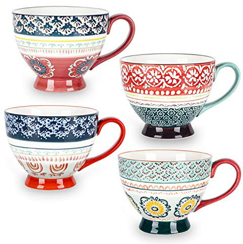 superyes Large Coffee Mugs Sets of 4, Coffee Cups Set for Tea Milk Latte Cappuccino Cereal Hot Chocolate Soup, Gift for Friend, Family