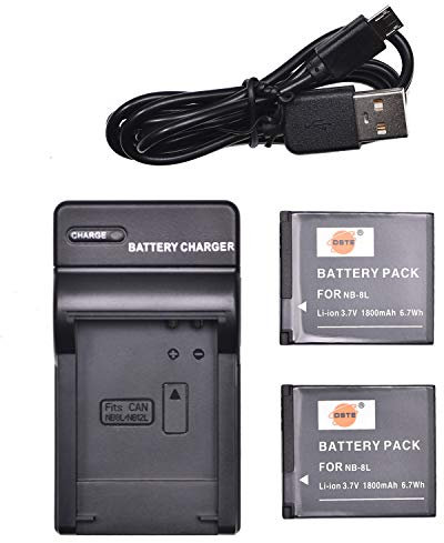 DSTE NB-8L Lot de 2 batteries Li-ion et chargeur micro USB compatibles avec appareil photo Canon PowerShot A2200 A3000 A3001 A3100 A3200 A3300 is