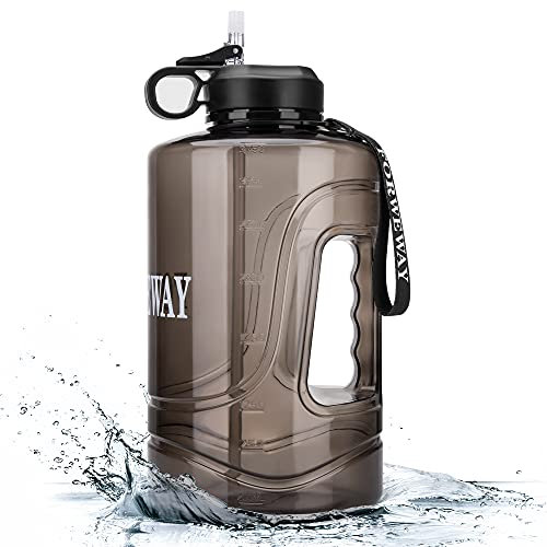 FORWEWAY Trinkflasche 3.78L, Sport Wasserflasche Groß Gallone mit Strohhalm Griff BPA Frei Auslaufsicher für Gym Fitness Outdoor Sport Büro (3.78L Schwarz)
