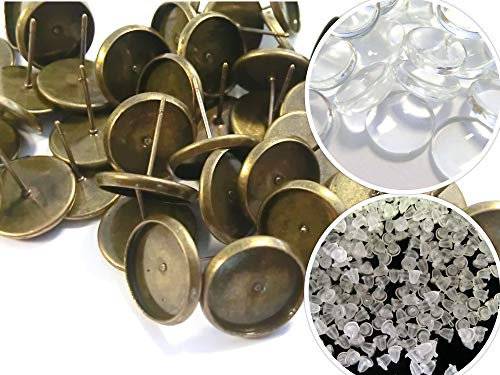 beadsvision 50 Ohrstecker mit 50 klaren Cabochons 10mm Ohrringe Farbwahl Fassungen Rohlinge Bastelset(bronze #401)