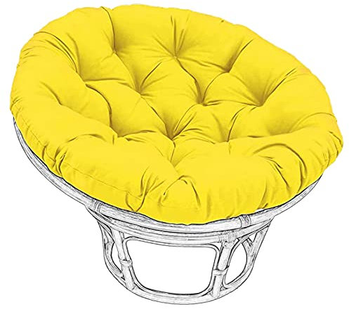 Papasan-Stuhlkissen, nur überfülltes Kissen, runde Papasan-Stuhlkissen mit Bändern, wasserdichte Ei-Stuhlauflage für den Außenbereich, Schaukelkorb-Kissen, drinnen und draußen,Gelb,47.24*47.24in