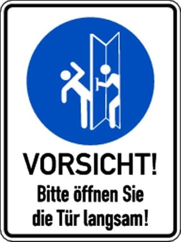 Schilder Klar 3620/31 Türbeschilderung, Vorsicht! Bitte öffnen Sie die Tür Langsam!, Rechts, Folie Selbstklebend, Maße 150mm x 200mm