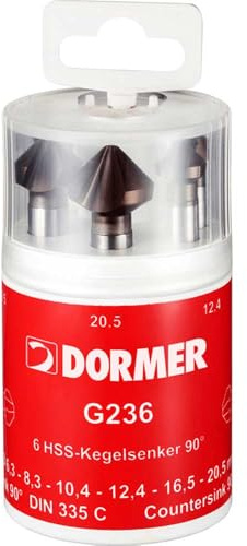 Dormer G2365 6 Piece HSS Tialn Tri-Flat Straight Shank 90° Countersink Set