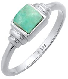 Elli Ring Damen Solitär Vintage Quadrat Schlicht mit Amazonit in 925 Sterling Silber Vergoldet